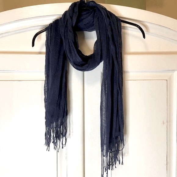 Gauzy Scarf With Fringe - Indigo Blue - Picture 1 of 4